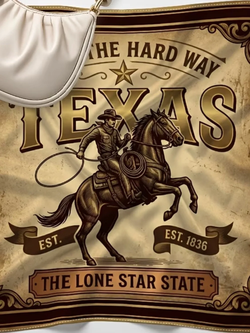 Vintage Texas Lone Star Scarf in Tan and Brown 35”